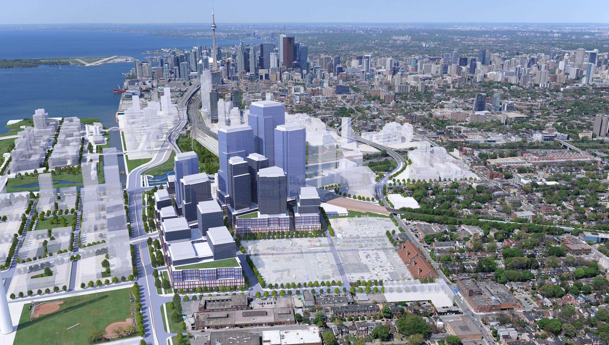 Rendering of First Gulf development proposal looking west toward downtown.