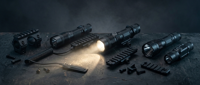 Tactical flashlights and mounting accessories