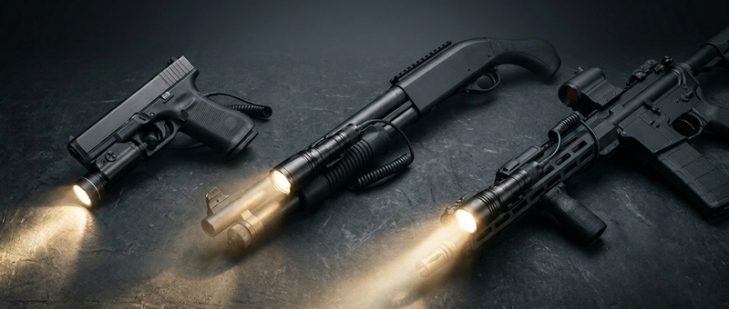 Tactical flashlights mounted on firearms