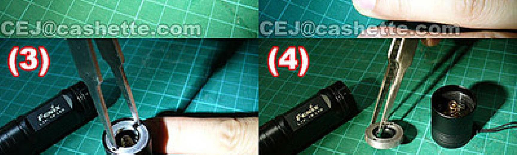 Unscrewing retaining ring from tailcap