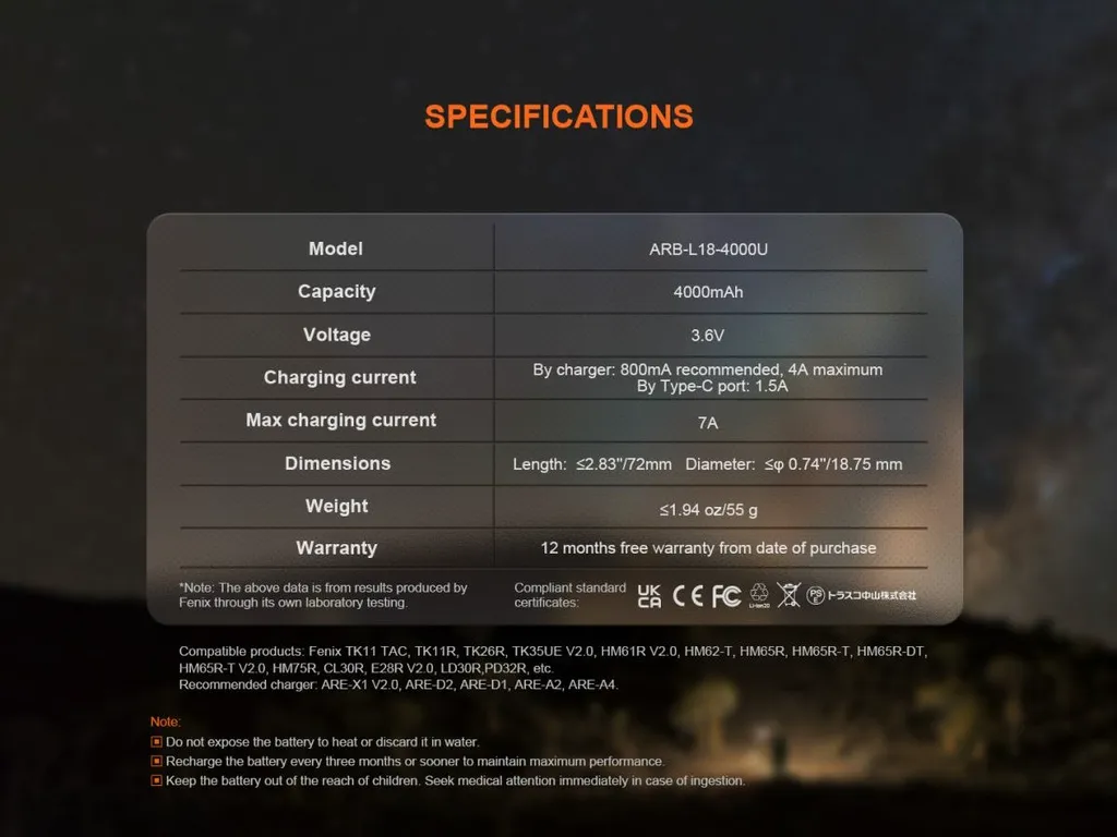 Fenix ARB-L18-4000U 18650 Li-ion USB-C Rechargeable Battery - view 6