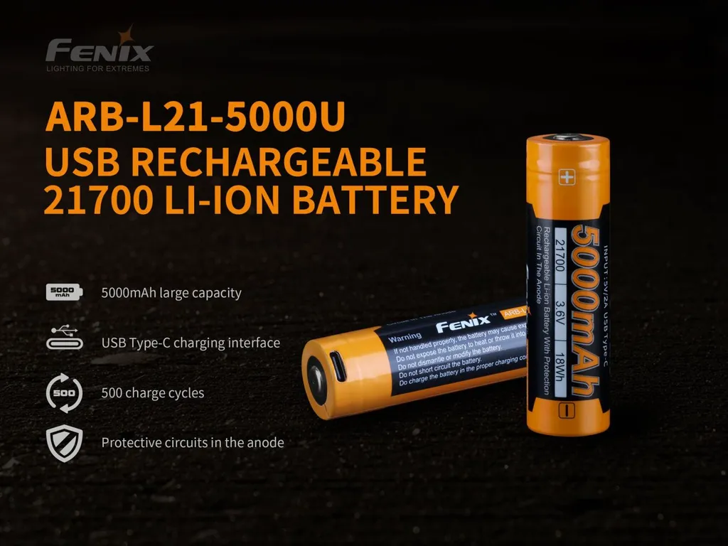 Fenix ARB-L21-5000U 21700 Li-ion USB Rechargeable Battery