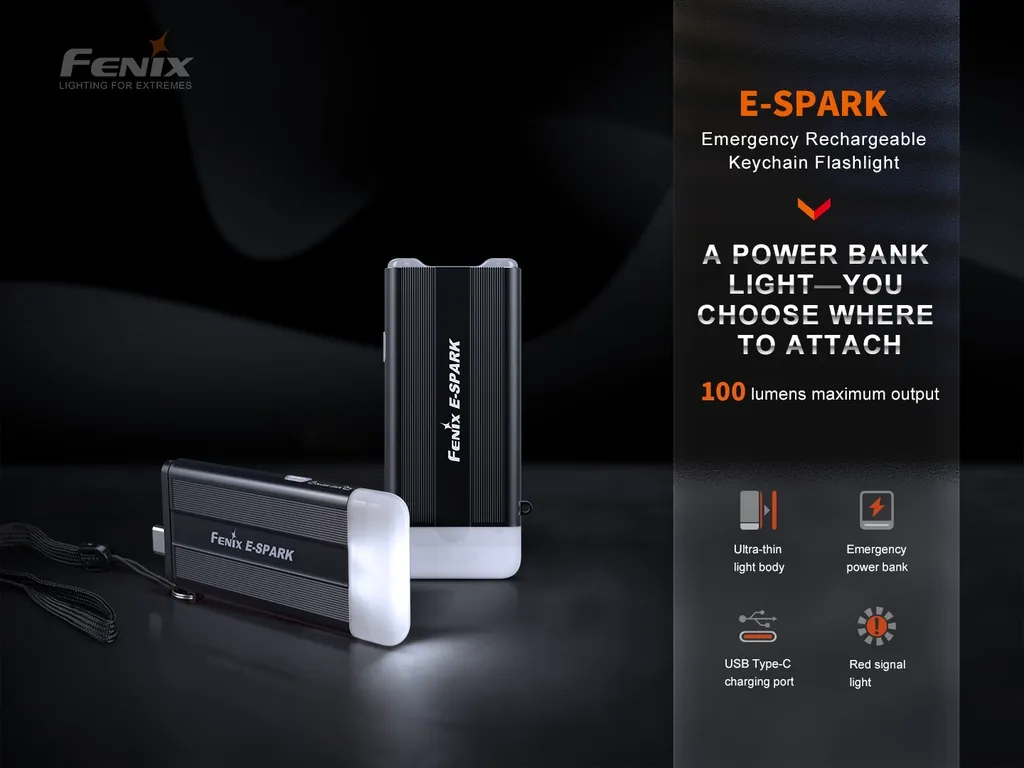 Fenix E-SPARK Emergency Rechargeable Keychain Flashlight