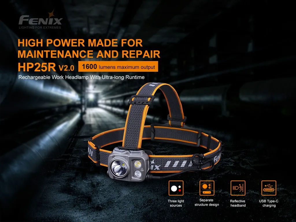Fenix HP25R V2.0 Rechargeable Work Headlamp With Ultra-Long Runtime