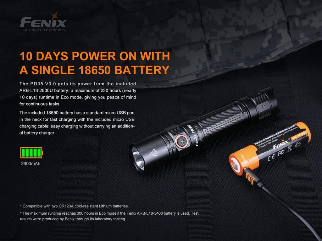 Fenix PD35 V3.0 High-Performance Flashlight – 1700 Lumens, Green, IP68, Rechargeable