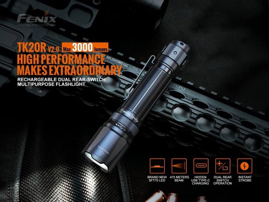 Fenix TK20R V2.0 Rechargeable Dual Rear-Switch Multipurpose Flashlight