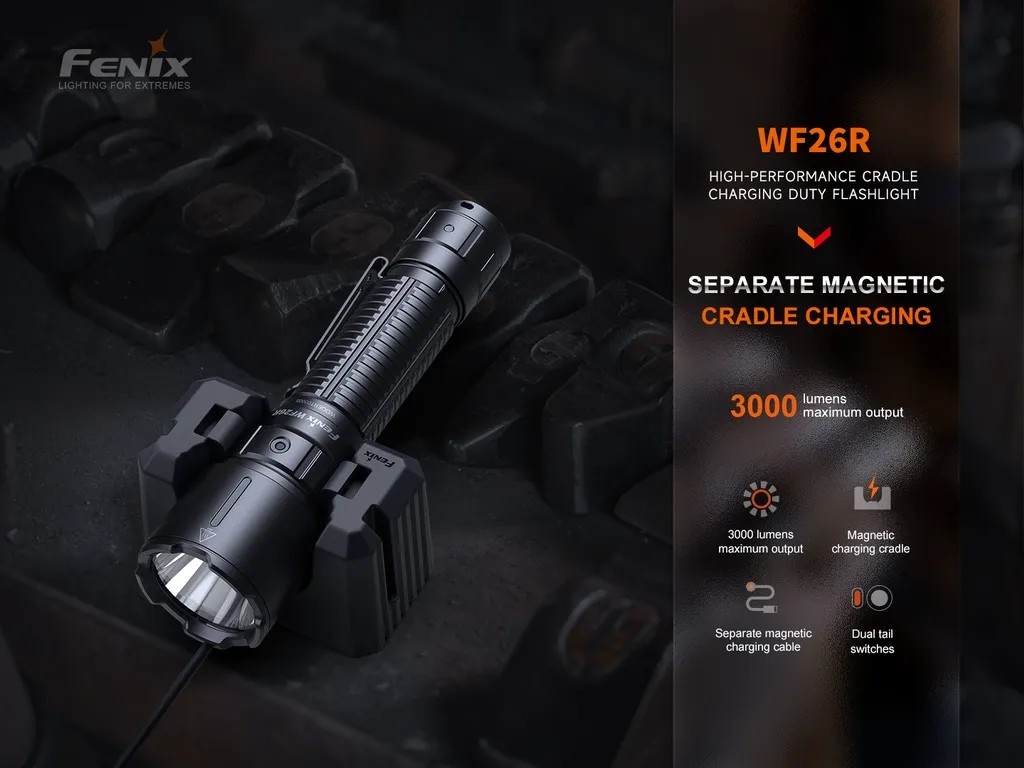 Fenix WF26R High-Performance Rechargeable Flashlight with Charging Dock