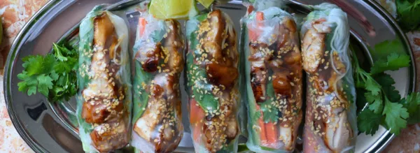 Rouleaux de printemps au poulet et sauce aux arachides