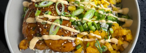 Healthy bowl with chicken cutlets