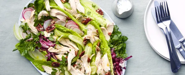 Watercress, Green Apple, and Chicken Salad with Fresh Goat Cheese Dressing