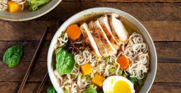 HOMEMADE RAMEN WITH ROASTED CHICKEN AND SWEET POTATO