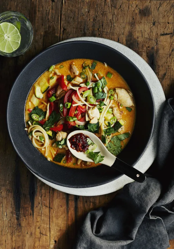 SOUPE-REPAS AU POULET, LÉGUMES, COURGE & COCO