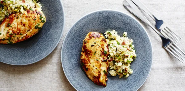 SHISH TAOUK CHICKEN BREASTS WITH COUSCOUS AND PRESERVED LEMONS