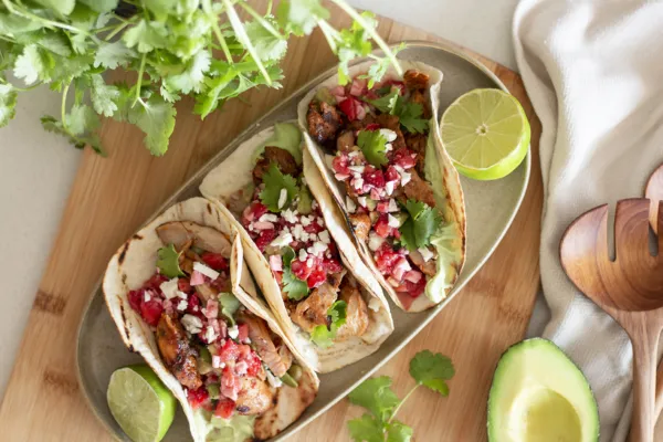 Tex-Mex chicken thighs tacos with strawberry salsa