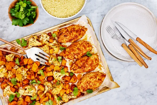 Moroccan chicken breasts and vegetables