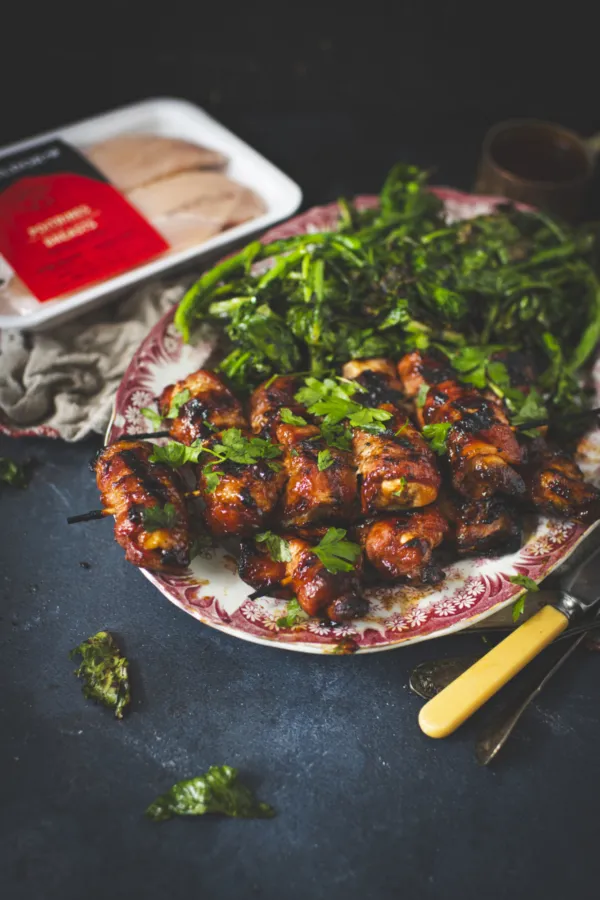 Maple Bacon Chicken Skewers with BBQ Whisky Sauce