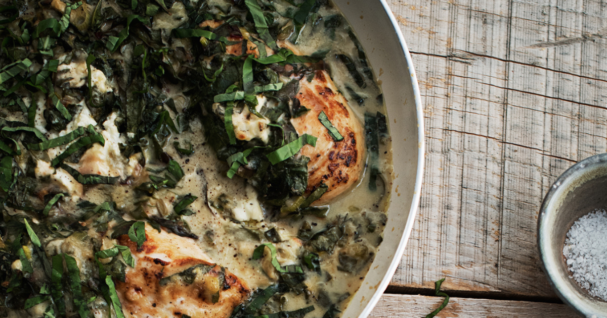 Goat Cheese Chicken with Swiss Chard Sauce | Exceldor
