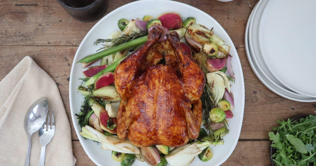 Recette de poulet laqué à l'asiatique, légumes rôtis | Exceldor