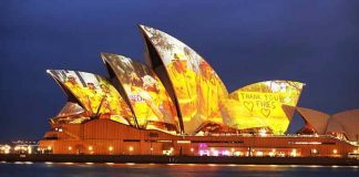 نورپردازی خانه اپرای سیدنی به افتخار آتشنشانان استرالیایی