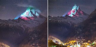 پرچم ایران و کانادا بر قله ماترهورن در سوییس