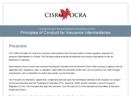 CISRO Principles of Conduct for Insurance Intermediaries