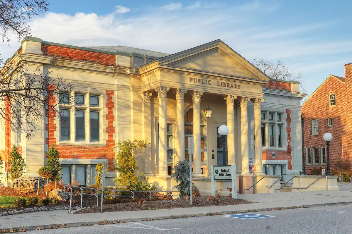 Exterior of the public library in woodstock