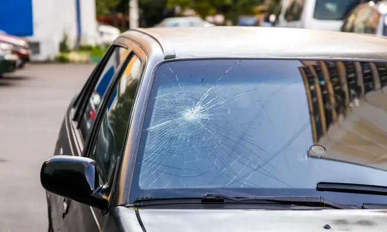 Cracked windshield on a car
