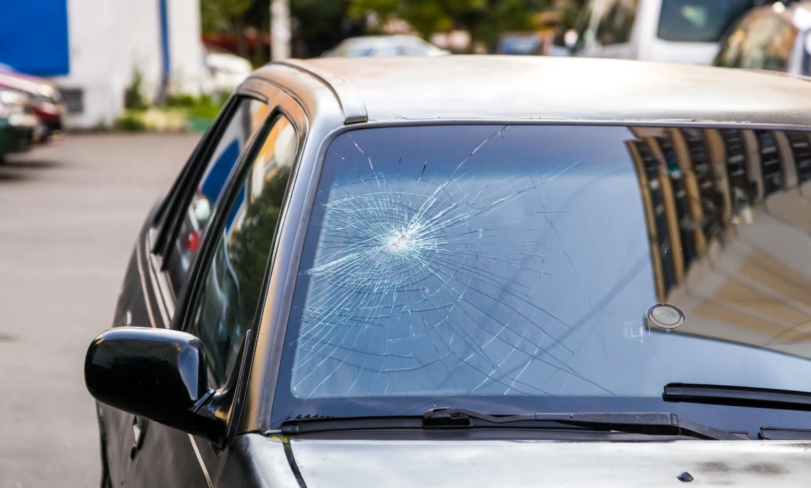 Cracked windshield on a car