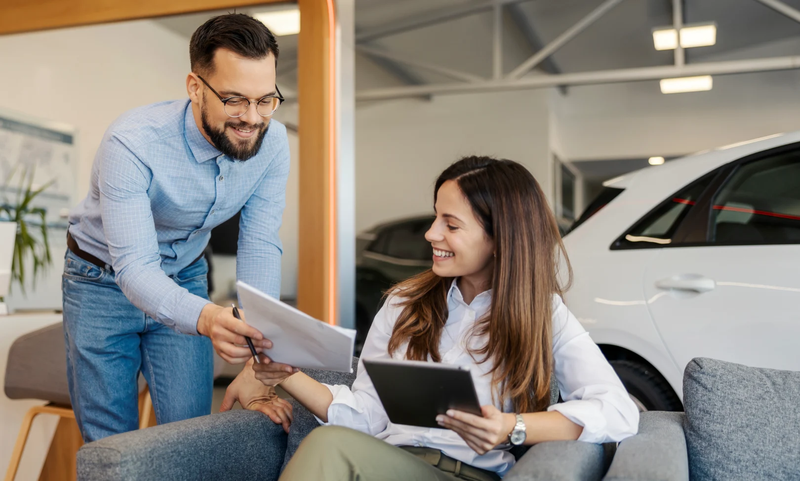 Woman renting a car