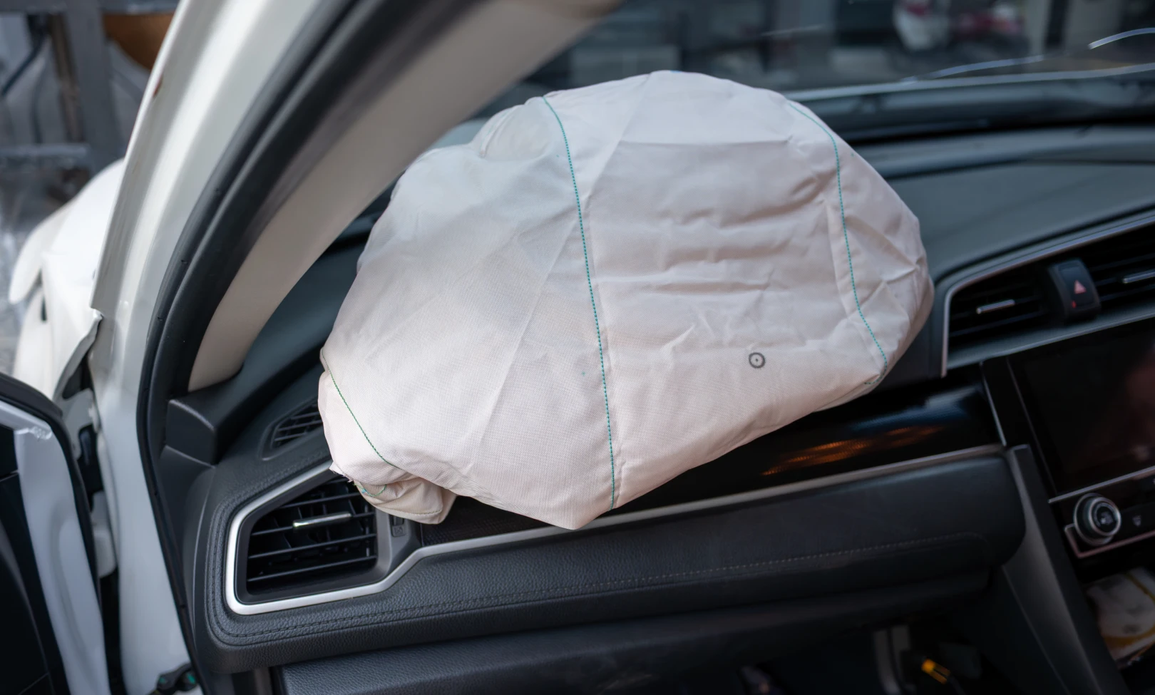 Vehicle with airbag deployed