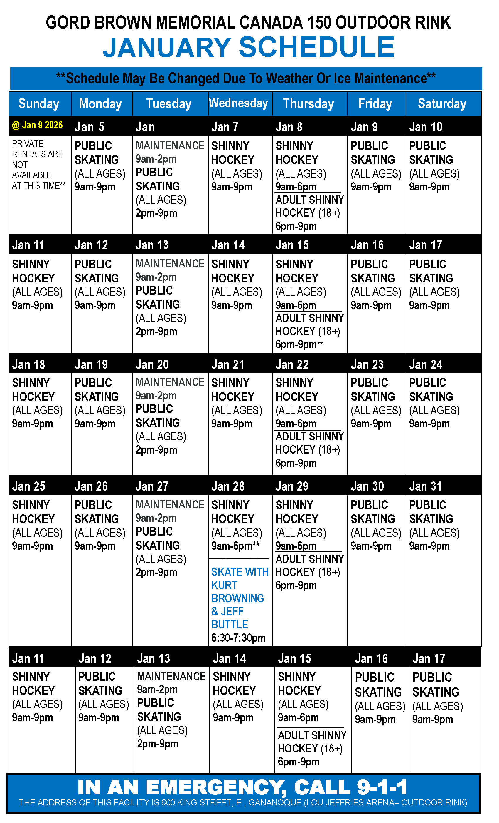 January Schedule