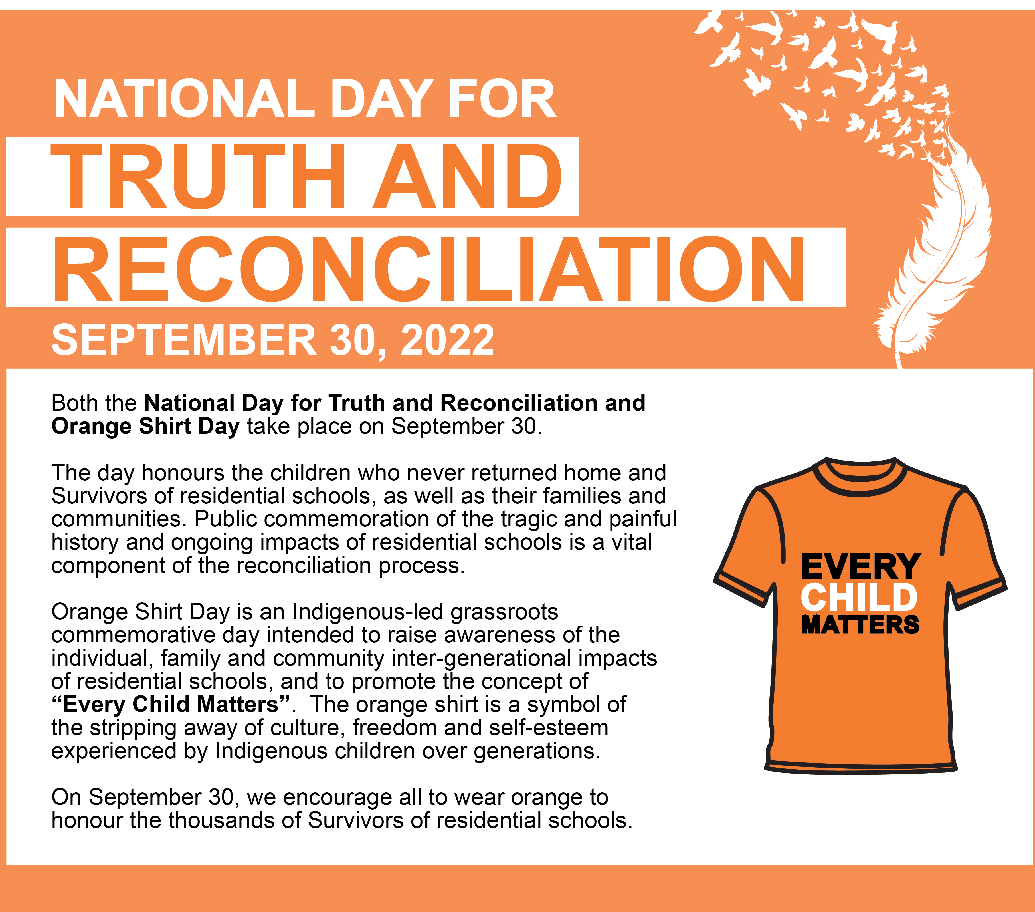 This National Day for Truth and Reconciliation I Orange Shirt Day September 30, 2022