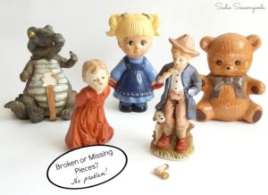 2 broken figurines from thrift stores to be repurposed as creepy Halloween decor Sadie Seasongoods