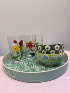 Thrift gift ideas under $20 - hosting gift bundle with glasses, bowls and tray