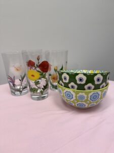 Thrift gift idea from Goodwill - floral glasses and bowls