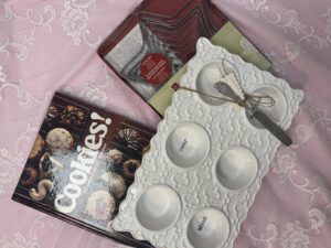 Thrifted gift bundle with baking tools and recipe book