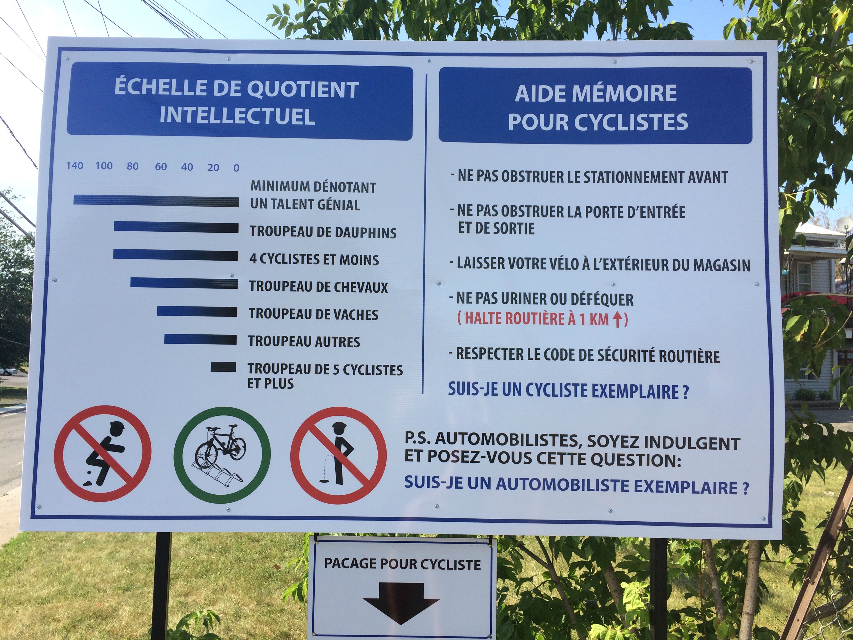 Controverse autour d’une affiche visant les cyclistes à Saint-Philippe