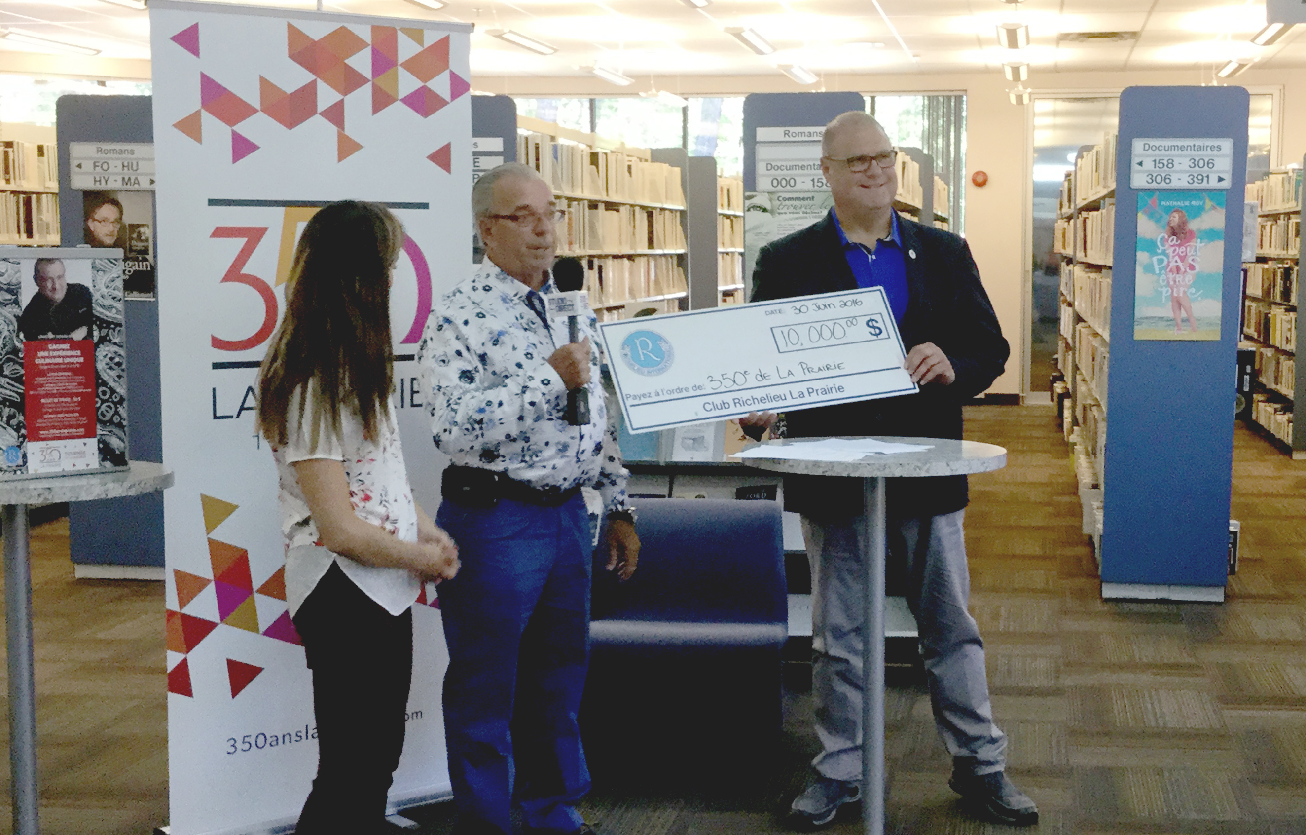 Le Club Richelieu  remet 10 000 $ pour le 350e  anniversaire de La Prairie