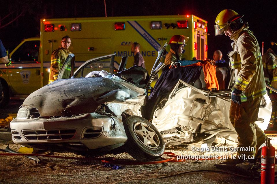 Accident grave impliquant une jeune conductrice sur la route 104 à La Prairie