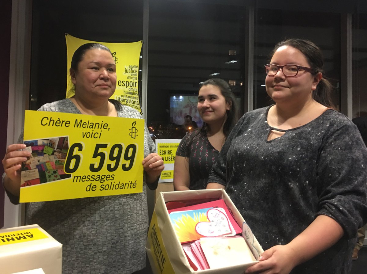 Touchée par 7 000 messages de sympathie transmis par Amnistie internationale