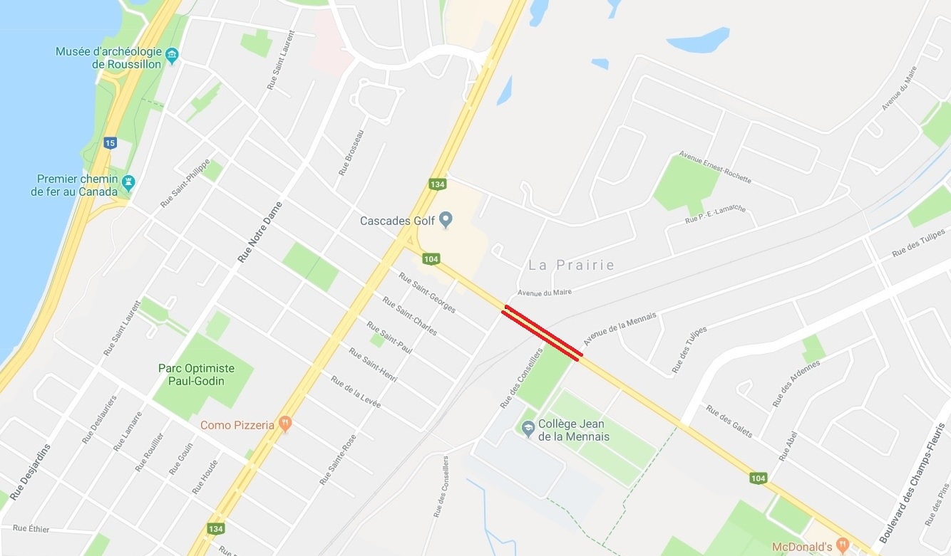 Fermeture complète d’un tronçon de la route 104 à La Prairie