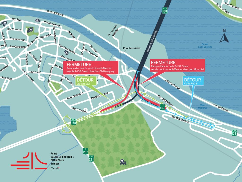 Fermetures de nuit des rampes d’accès au pont Mercier de mardi à jeudi