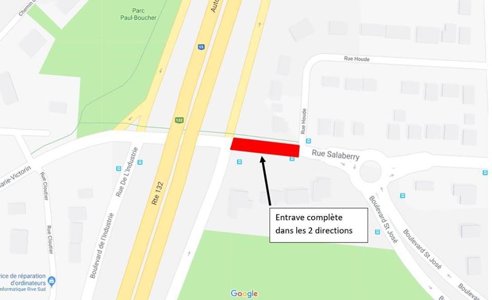 Fermeture d&rsquo;un tronçon de la rue Salaberry à La Prairie