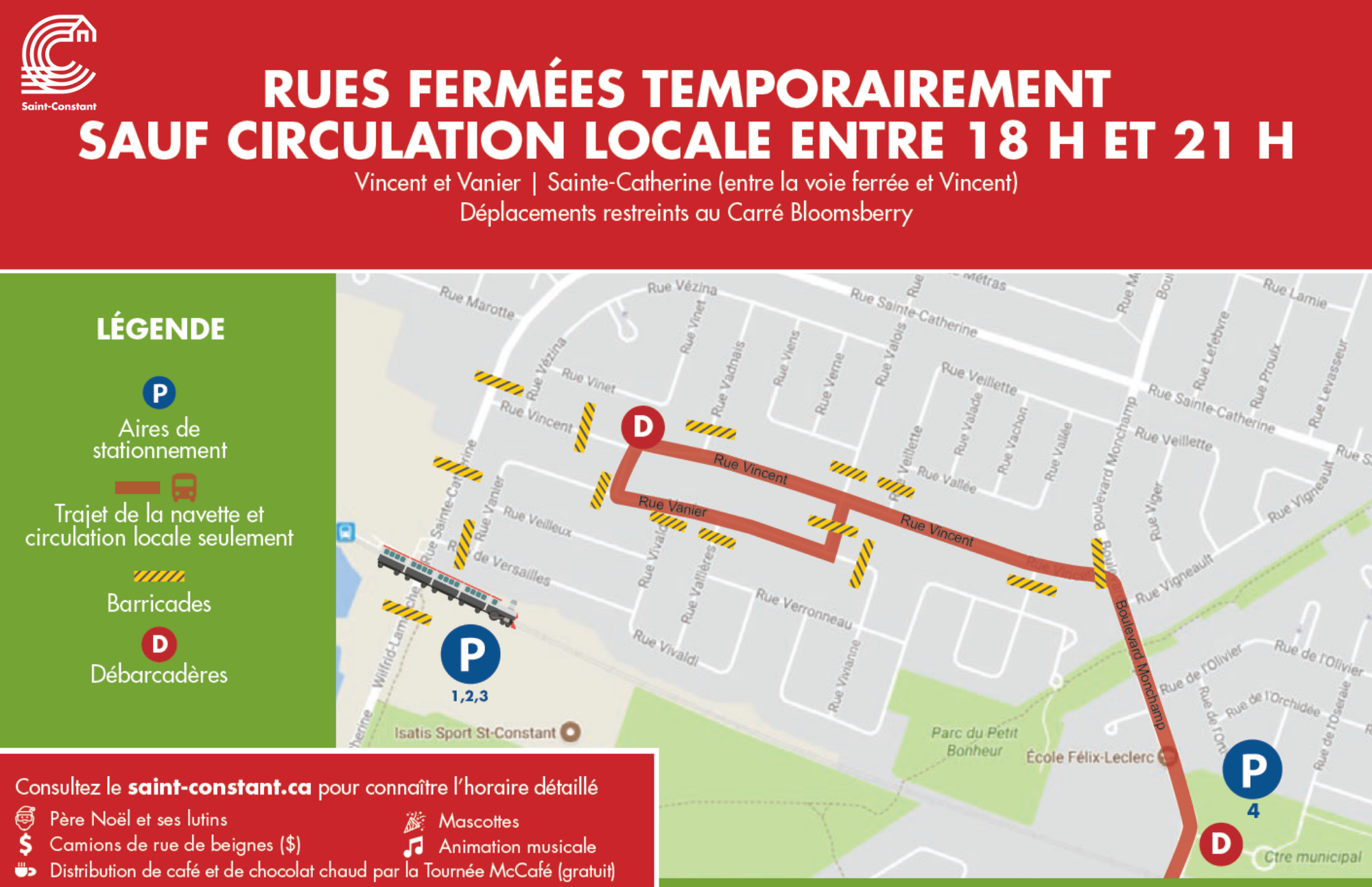 Train des Fêtes : stationnement et fermetures de rues à Saint-Constant