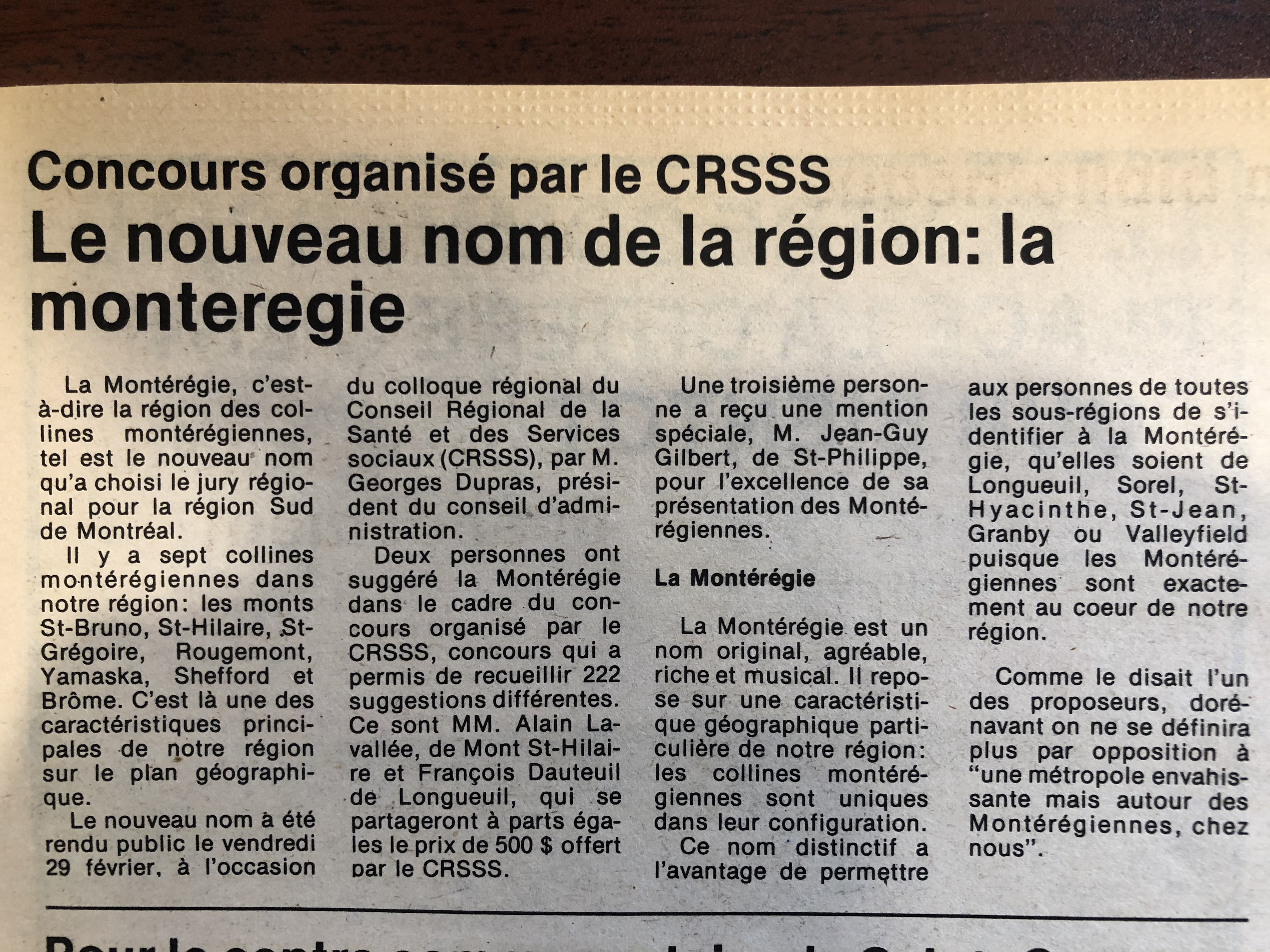 Samedis nostalgie – Il y a 40 ans jour pour jour naissait la Montérégie