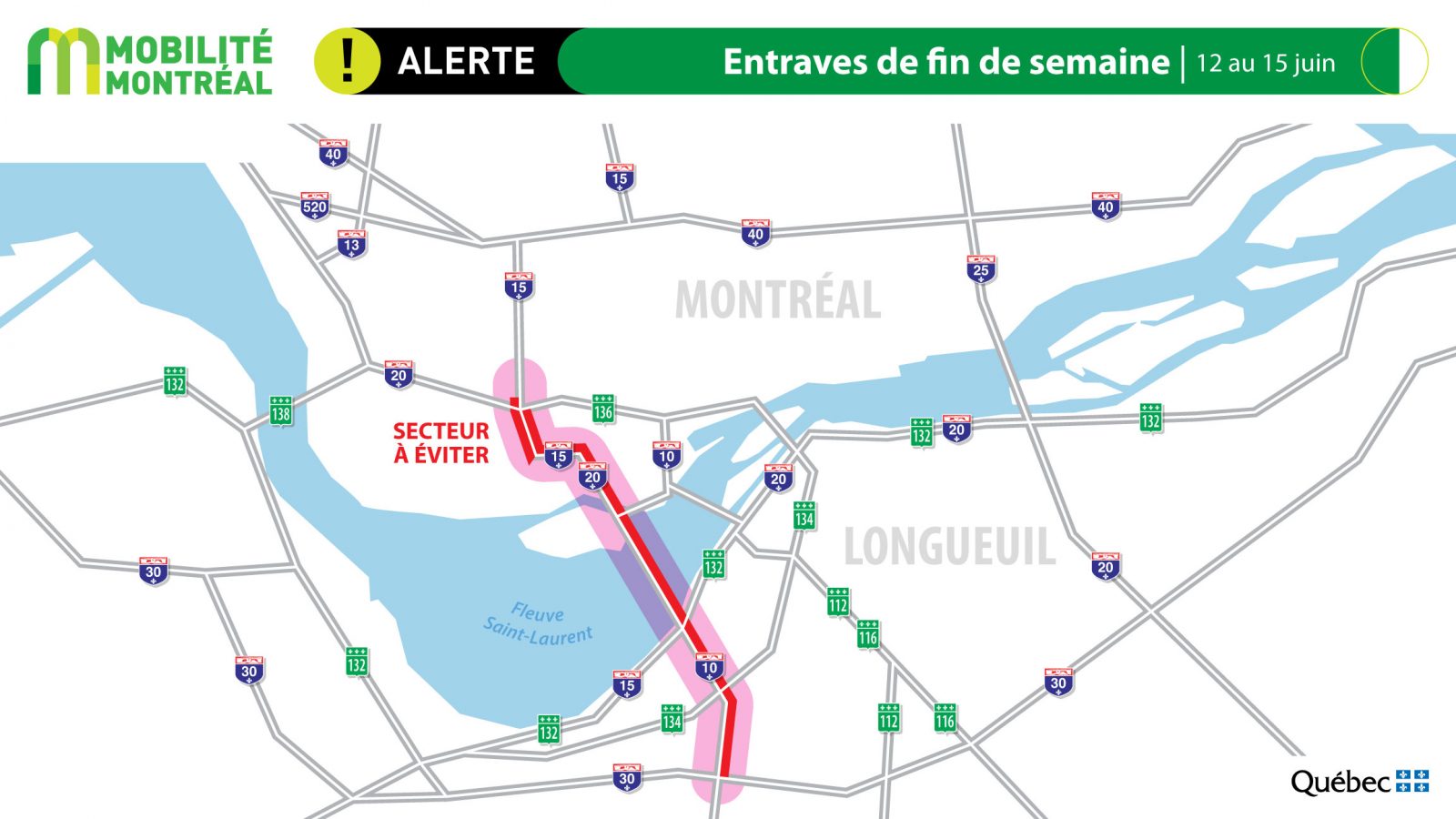 Des entraves majeures dans le secteur de l’A-10 et du pont Samuel-De Champlain