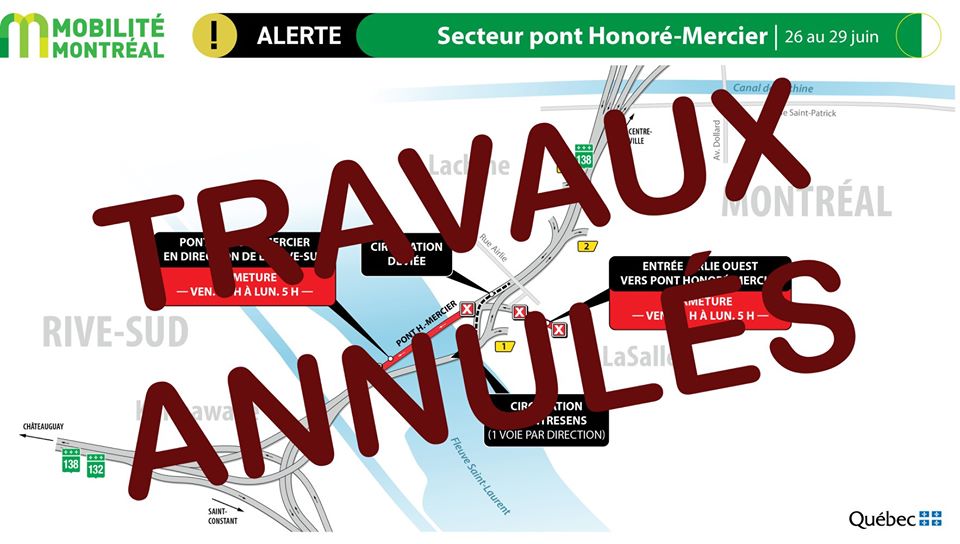 Travaux au pont Mercier annulés