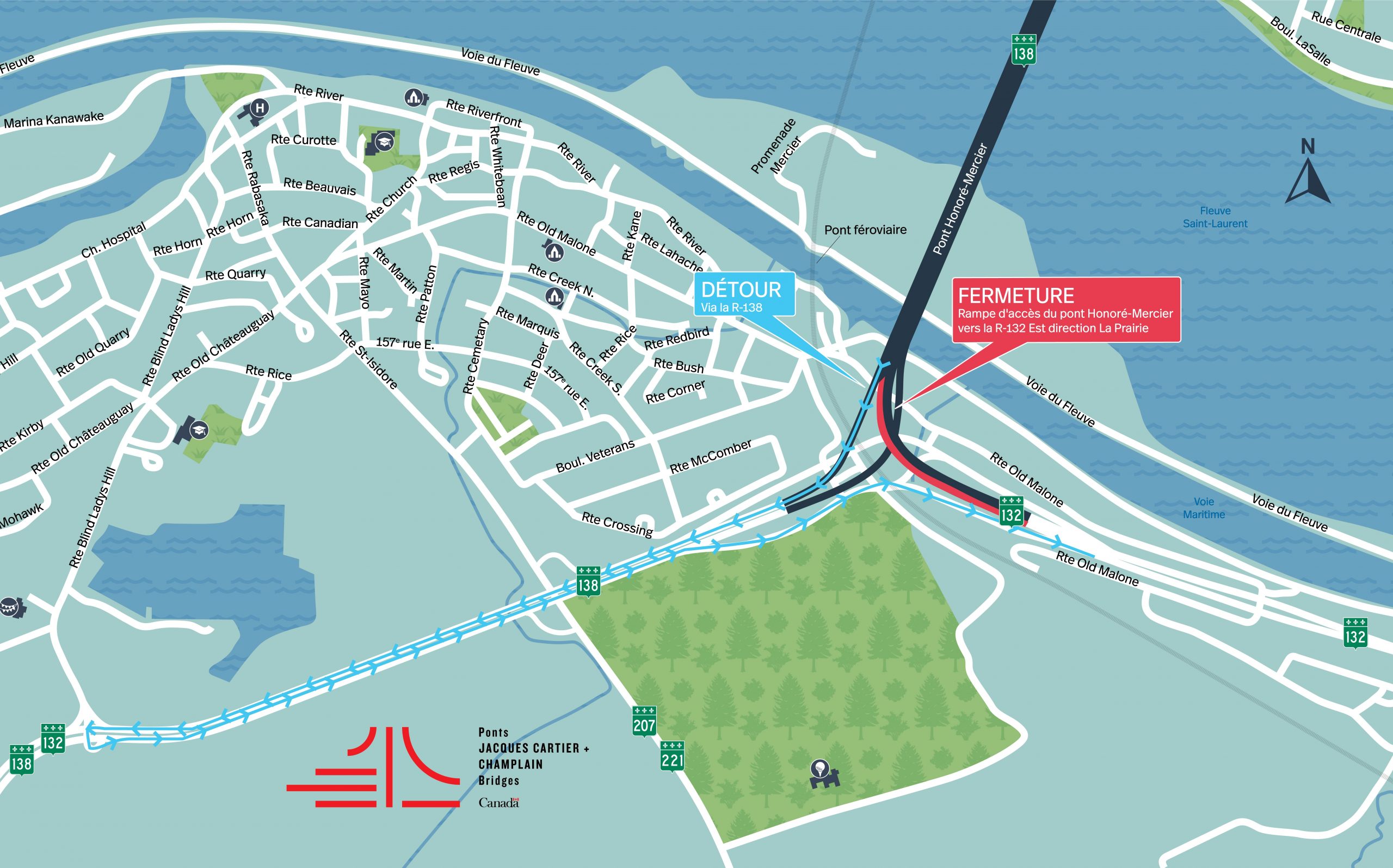 Pont Mercier : fermeture de la rampe d'acc&egrave;s vers la route 132 en fin de semaine