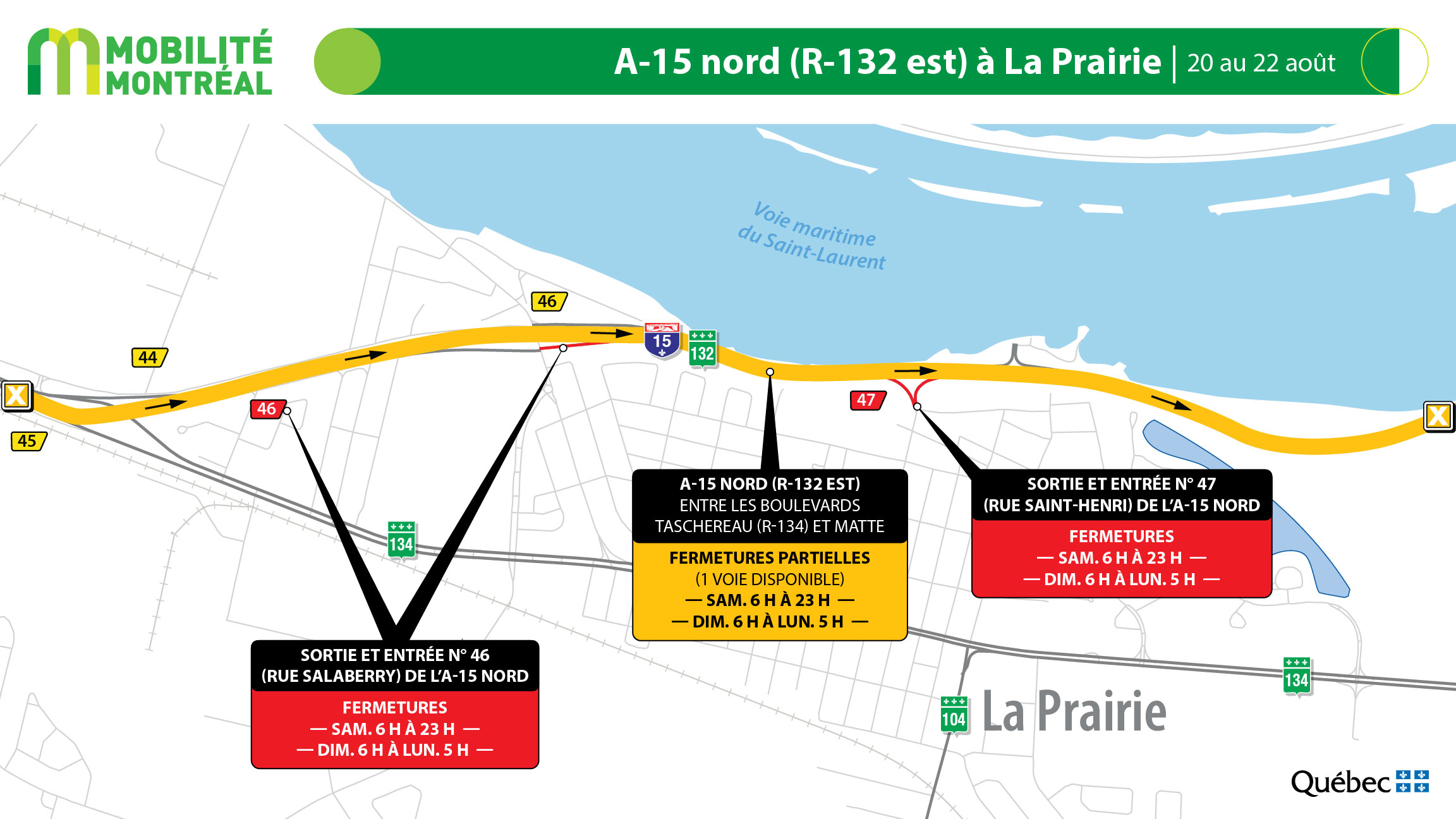*ANNULÉS Travaux planifiés sur l&rsquo;A15 Nord à La Prairie