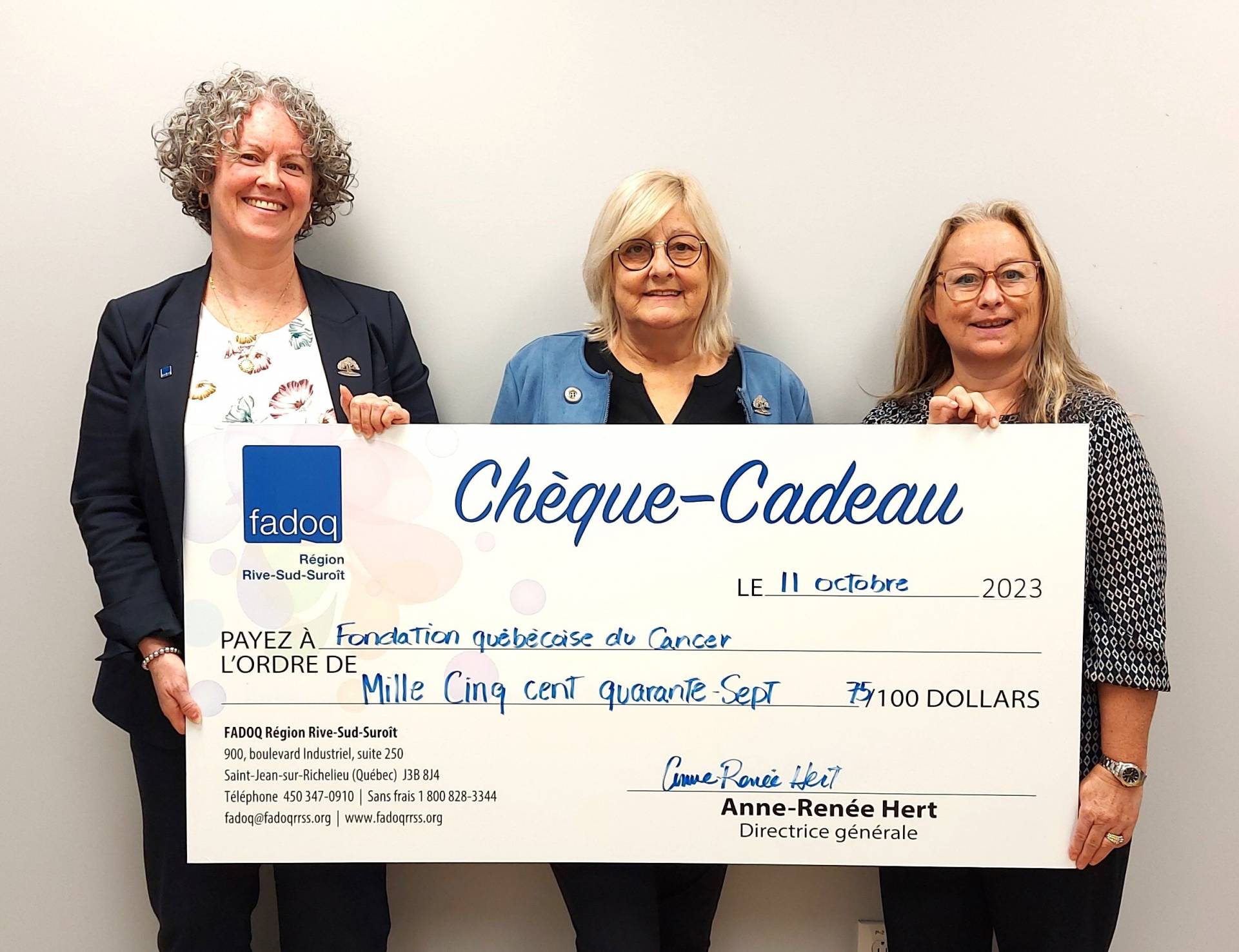 FADOQ : un geste de solidarité pour la Fondation québécoise du cancer